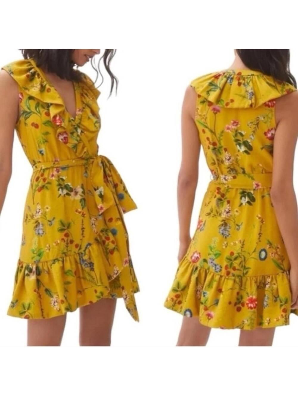 NWT Anthropologie Maeve Strawberry Floral Mini Dress Yellow Cottagecore Medium - Picture 4 of 7